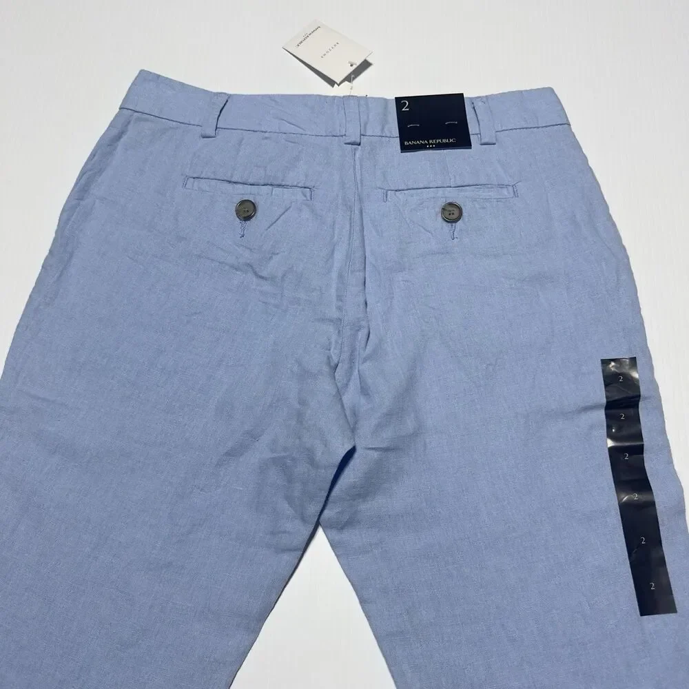 Banana Republic Linen Blend Pants Size 2 Women’s Light Blue Cropped Chino NWT